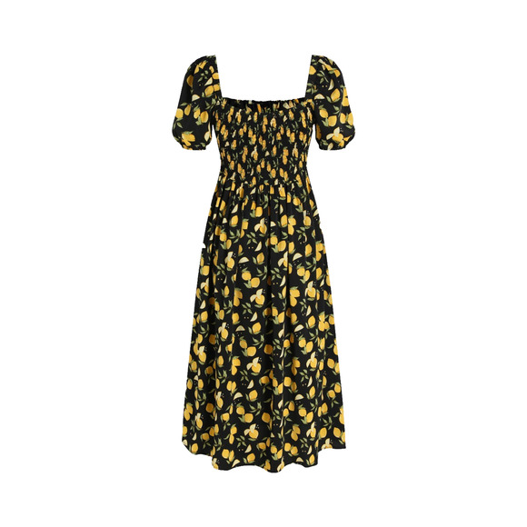 Cider Lemon Split Cottage Milkmaid Prairie Knotted Shirred Smocked Midi Dress 1X - Picture 2 of 12